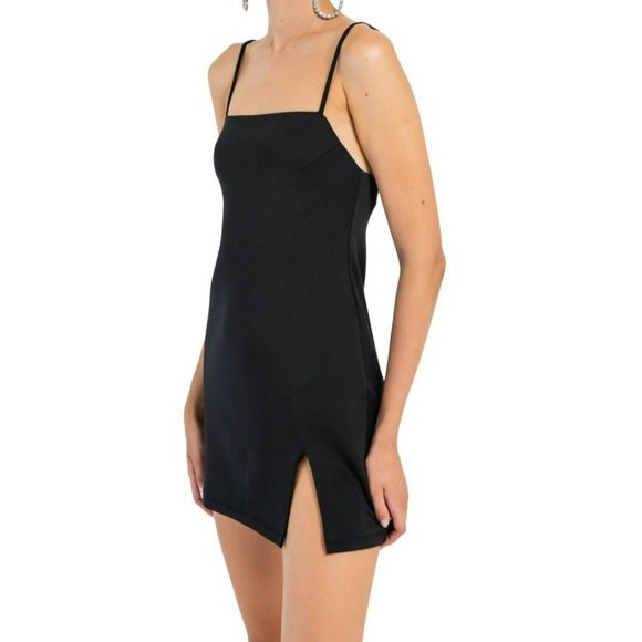 KikiRiki Square Neck Slit Mini Dress Black Size Small NWT - Picture 1 of 2